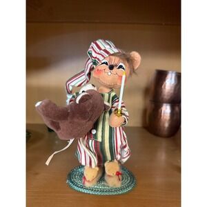 2005 Annalee Mobilitee 8" Nightshirt PJ's Mouse w/ candle & Teddy Bear Christmas